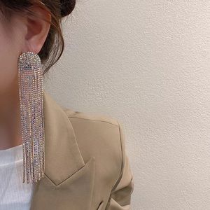 Long Tassel chain Oversize Rhinestone Earrring